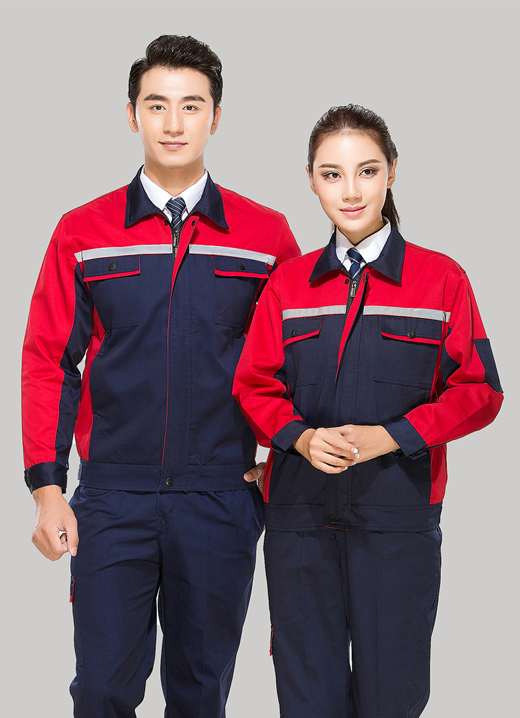 滌棉藏青色色拼紅色工作服套裝GZ-8012 滌棉藏青色色拼紅色工作服套裝GZ-8012